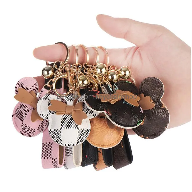 animal designer keychains mouse bow key chain pu leather keyring men women bag pendant accessories party favor uni keyholder