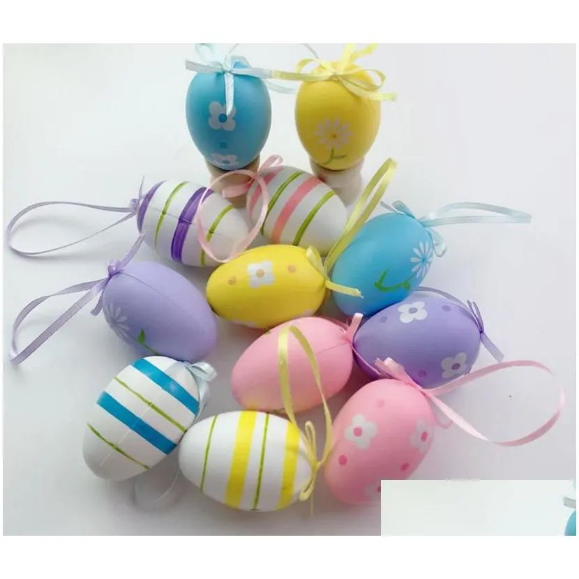 partyjoy easter hanging plastic paint eggs - diy decoration hunt basket fillers gifts - artificial eggs with rope