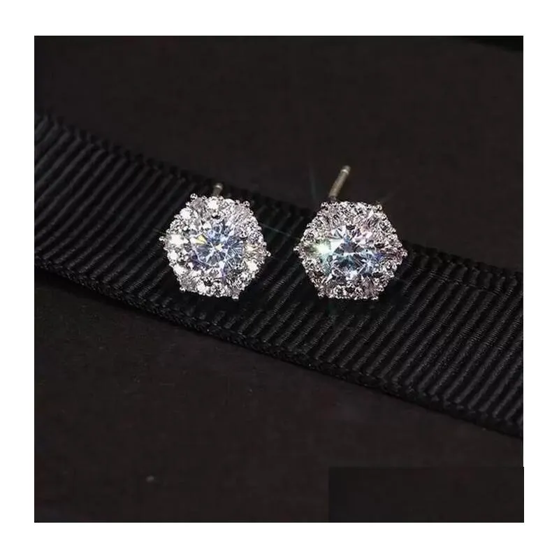 real 925 sterling silver round stud cut white topaz cz diamond gemstones party women wedding bridal stud earring