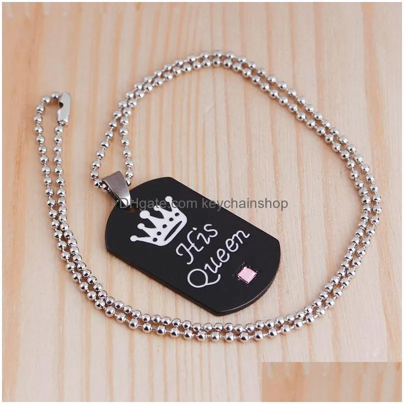 stainless steel her king his queen necklace/key chain dog tag crown couple necklace/keyring pendants chains lovers jewelry gift