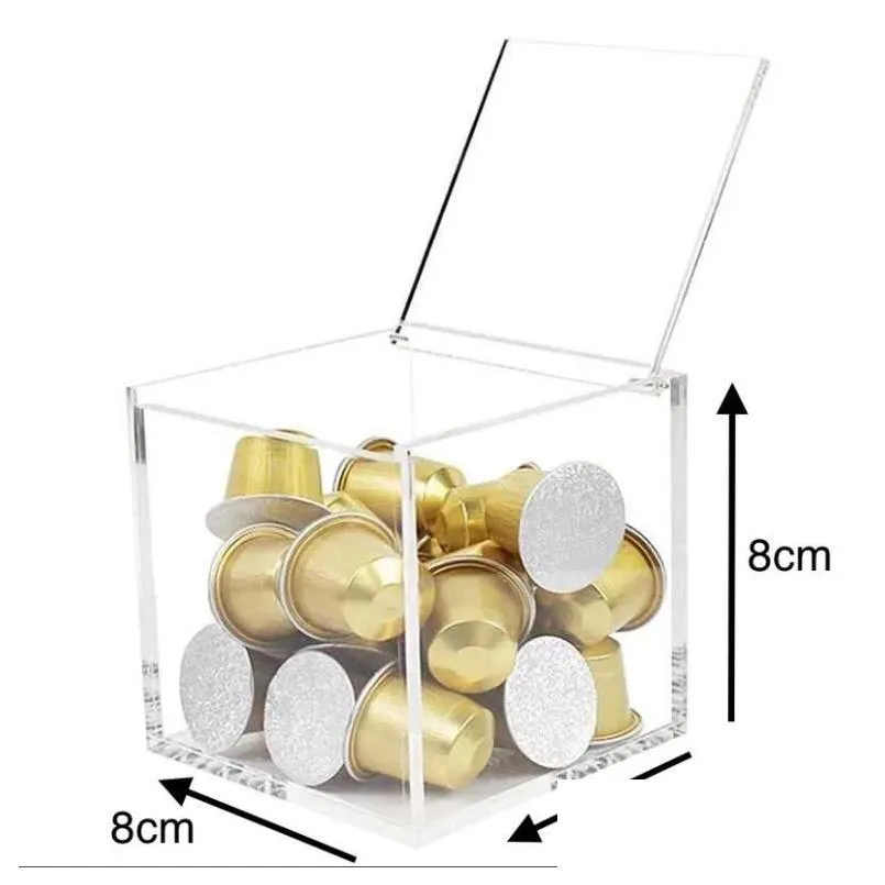 clear acrylic box with lid container gift wrap candy pill tiny jewelry hard plastic square cube storage boxes wedding birthday decor 8cm
