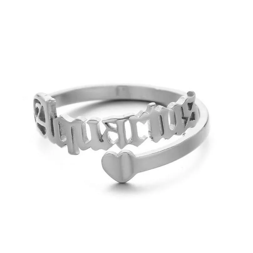 adjustable heart stainless steel rings 12 constellations letter ring for woman opening wedding zodiac finger jewelry
