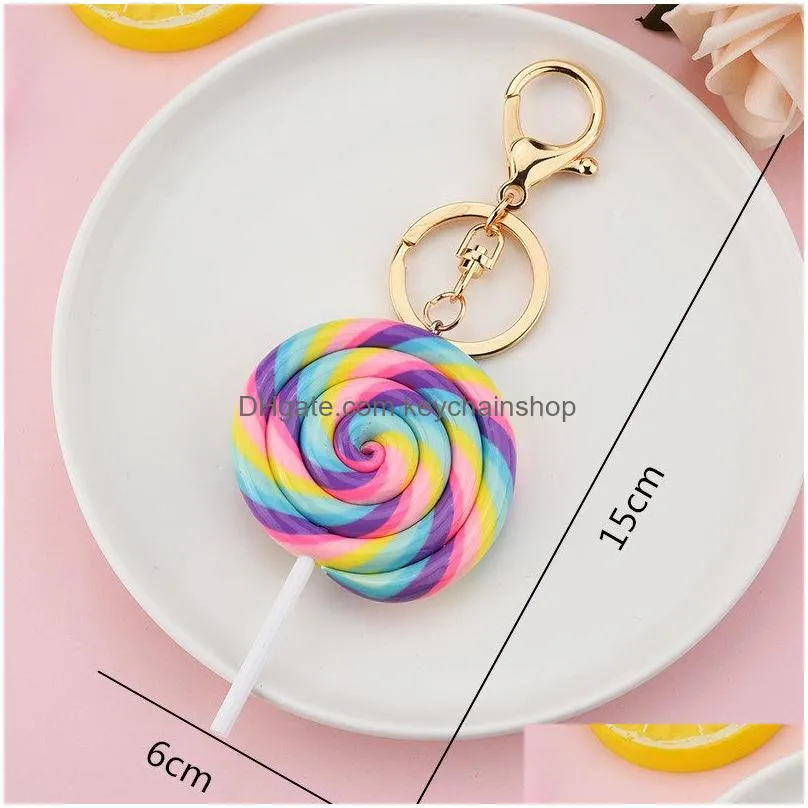 9 colors keychains rainbow lollipop keychain girl cute candy color round car keyring key holder resin key chain kids gift