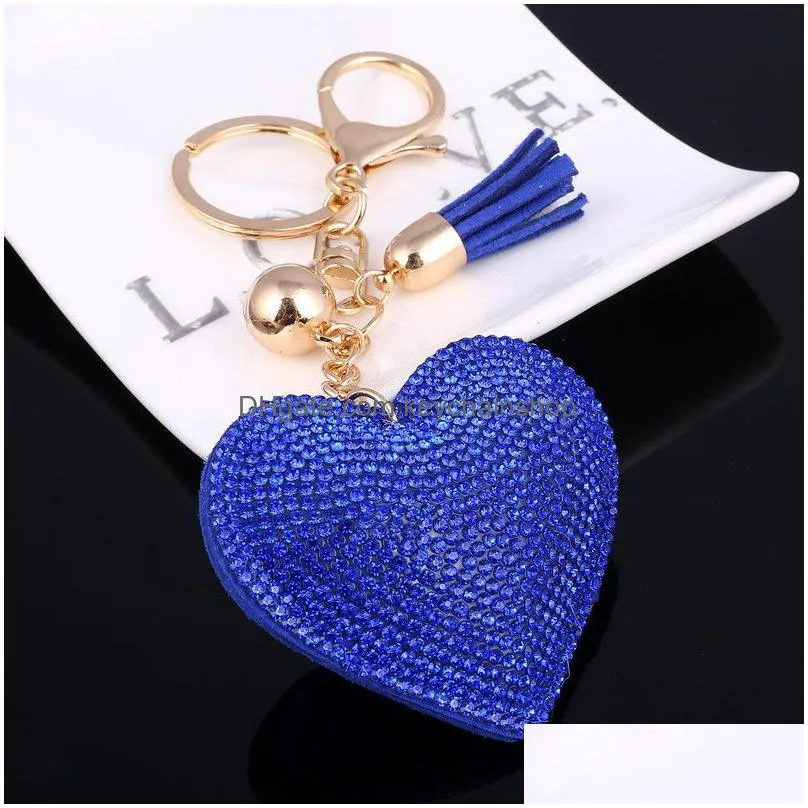 new fashion 6 colors  rhinestone heart shape key chain bag car hanging keyring pendant jewelry