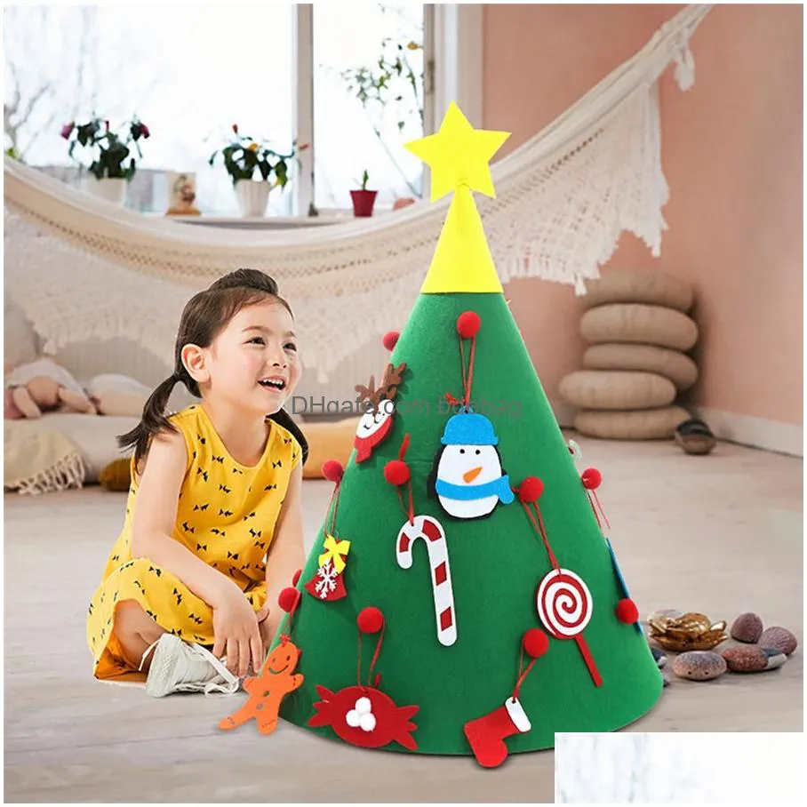 3d diy felt christmas tree with hanging ornaments kids xmas gifts christmas home decorations puzzle educational toys jk1910