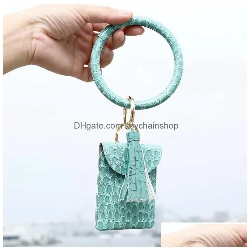 2020 new coin purse bracelet keychain pu tassel leather stone pattern crocodile pattern card bag bracelet pendant