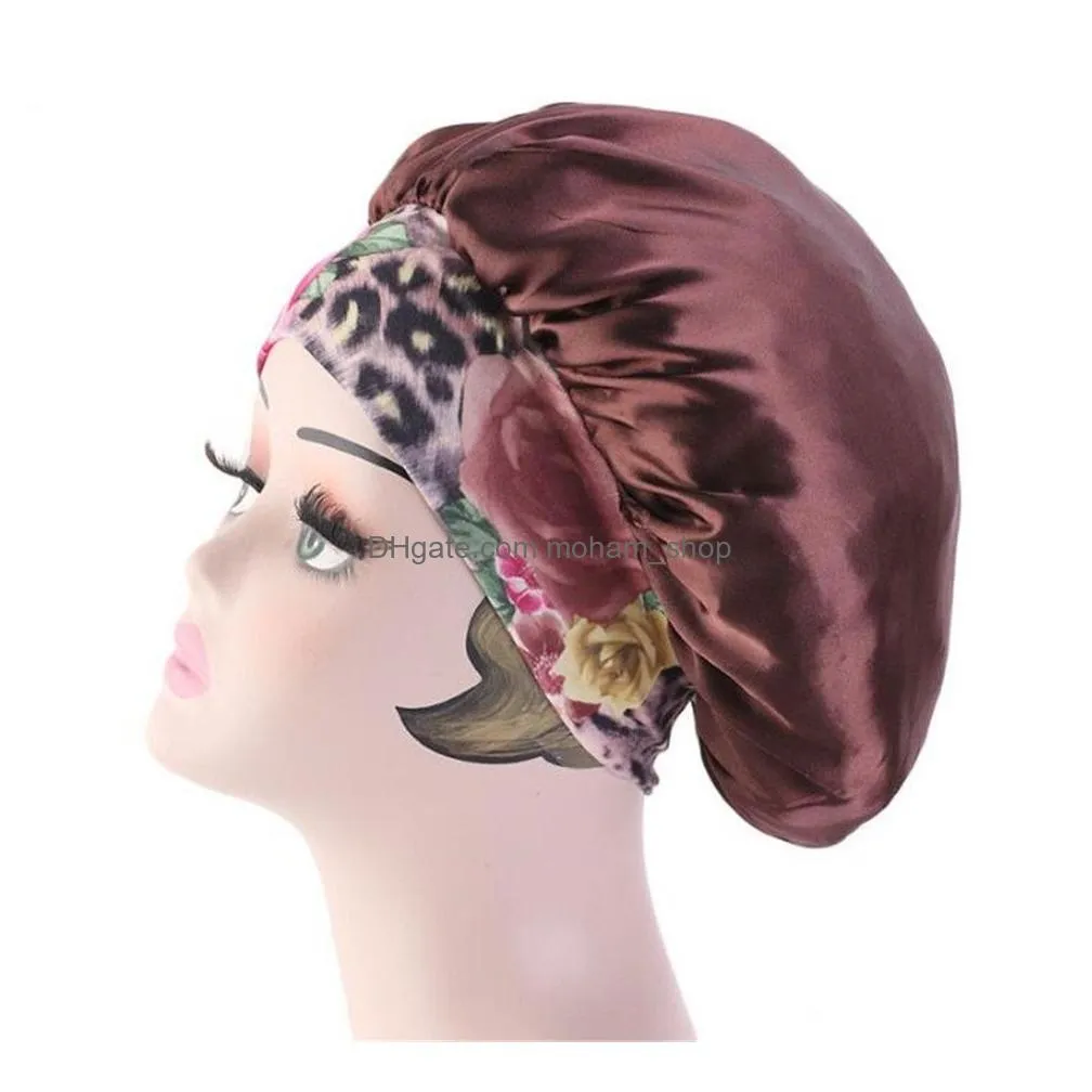 women satin night beauty salon sleep cap cover hair bonnet hat silk head wide elastic band for curly springy hair chemo cap