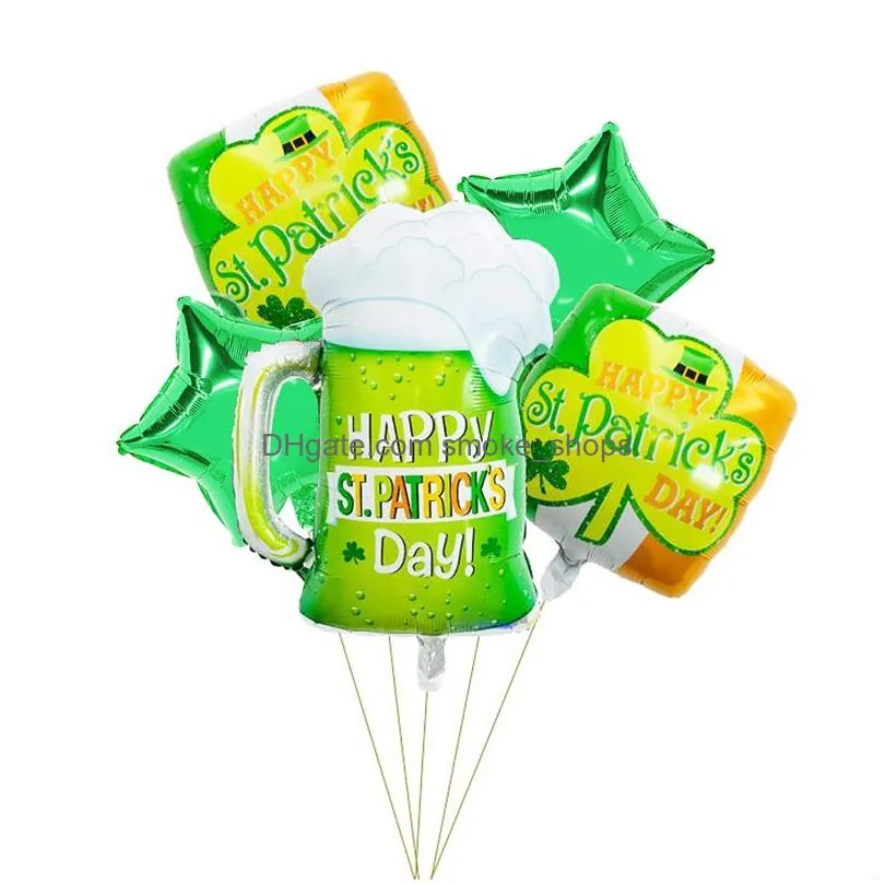 5pcs/set st. patricks day balloon decoration green shamrock clovers irish festival beer glass aluminum foil balloons jk2102xb