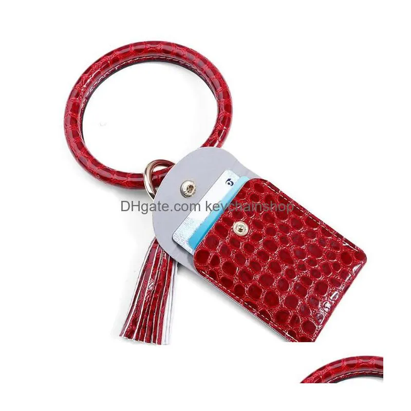2020 new coin purse bracelet keychain pu tassel leather stone pattern crocodile pattern card bag bracelet pendant