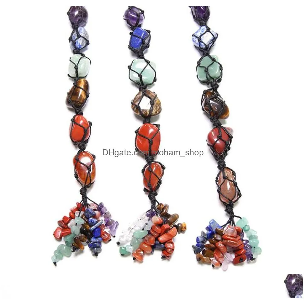 wholesale crystal window car hanging ornaments 7 chakra home decoration feng shui ornament yoga meditation stones christmas