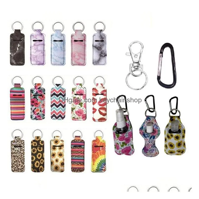 229 styles neoprene hand sanitizer bottle holder keychain bags 30ml hand sanitizer bottle wristlet keychain chapstick holder