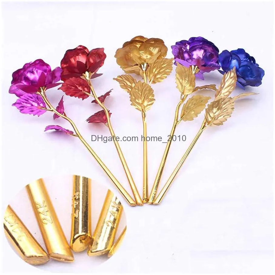 24k foil plated gold rose flowers valentines day gift lasts forever love wedding decor lover lighting rosewedding decorative flower