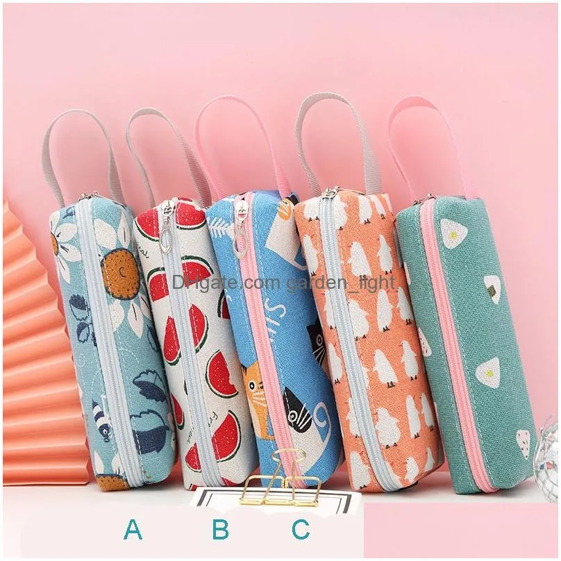 cute cartoon zipper pencil case bags pen holder makeup pouch organizer canvas stationery storage bag for kids no pencils xbjk2105