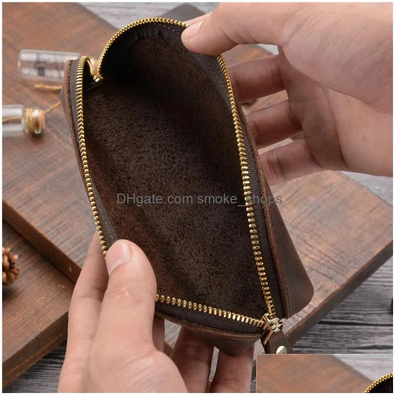 vintage leather pencil case school office stationery bag cowhide fountain pen box makeup brush pouch holder 1xbjk2105