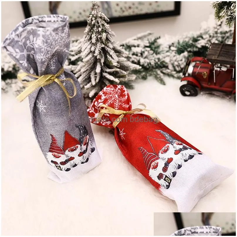 christmas wine bottle cover gnomes pattern champagne gift bag xmas table ornaments dinner party decoration xbjk2110