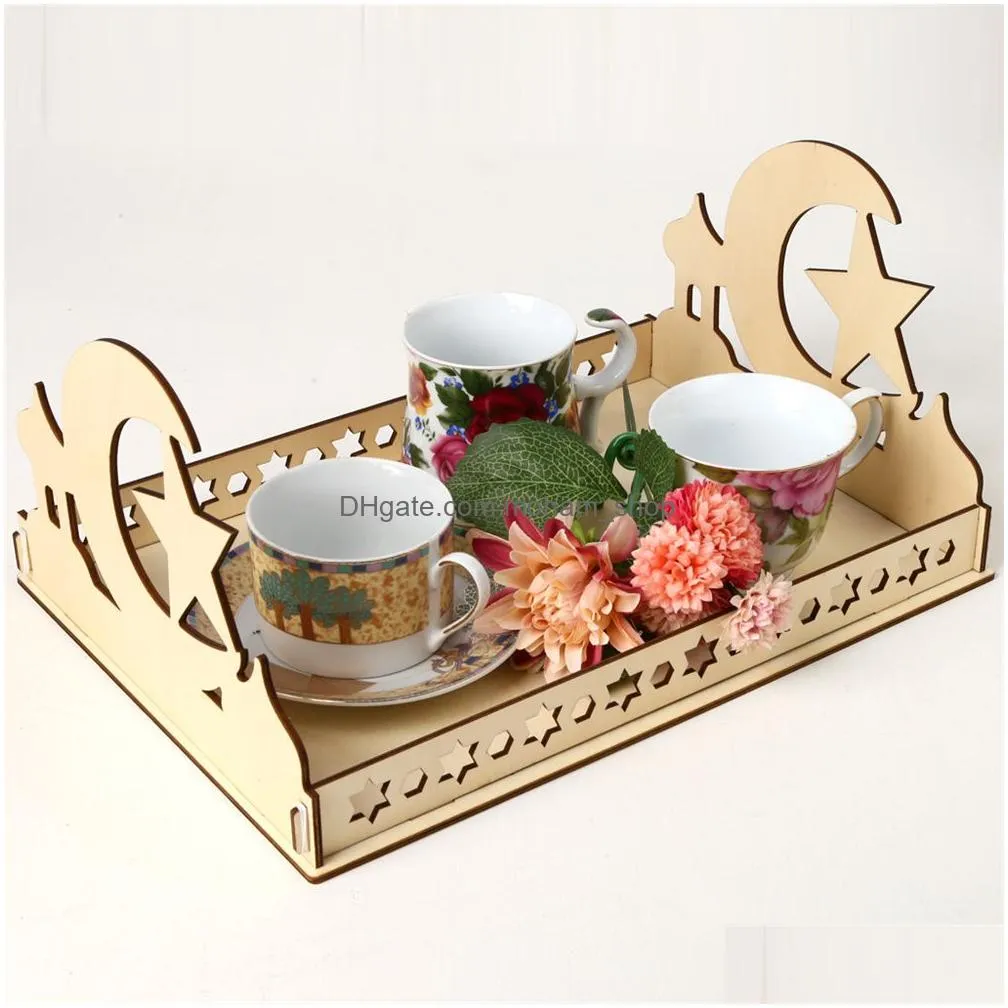 ramadan decoration wooden dessert tray eid mubarak food tableware display desk organizer lslamic muslim decor jk2103xb