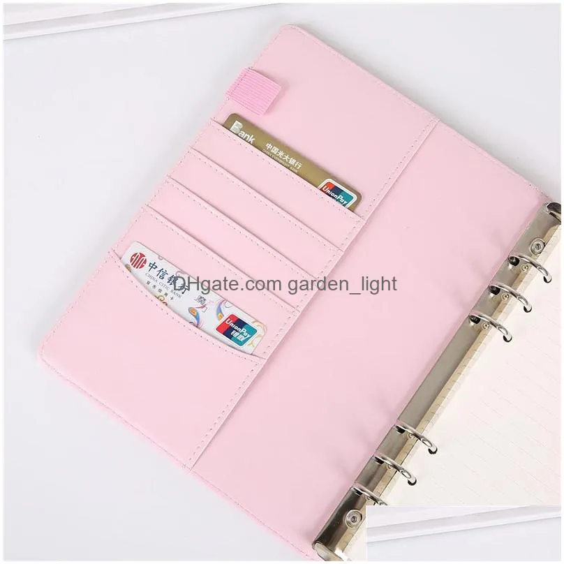 a6 pu leather notebook notepads cover refillable 6 ring binder loose leaf personal organizer blue yellow purple pink kdjk2105