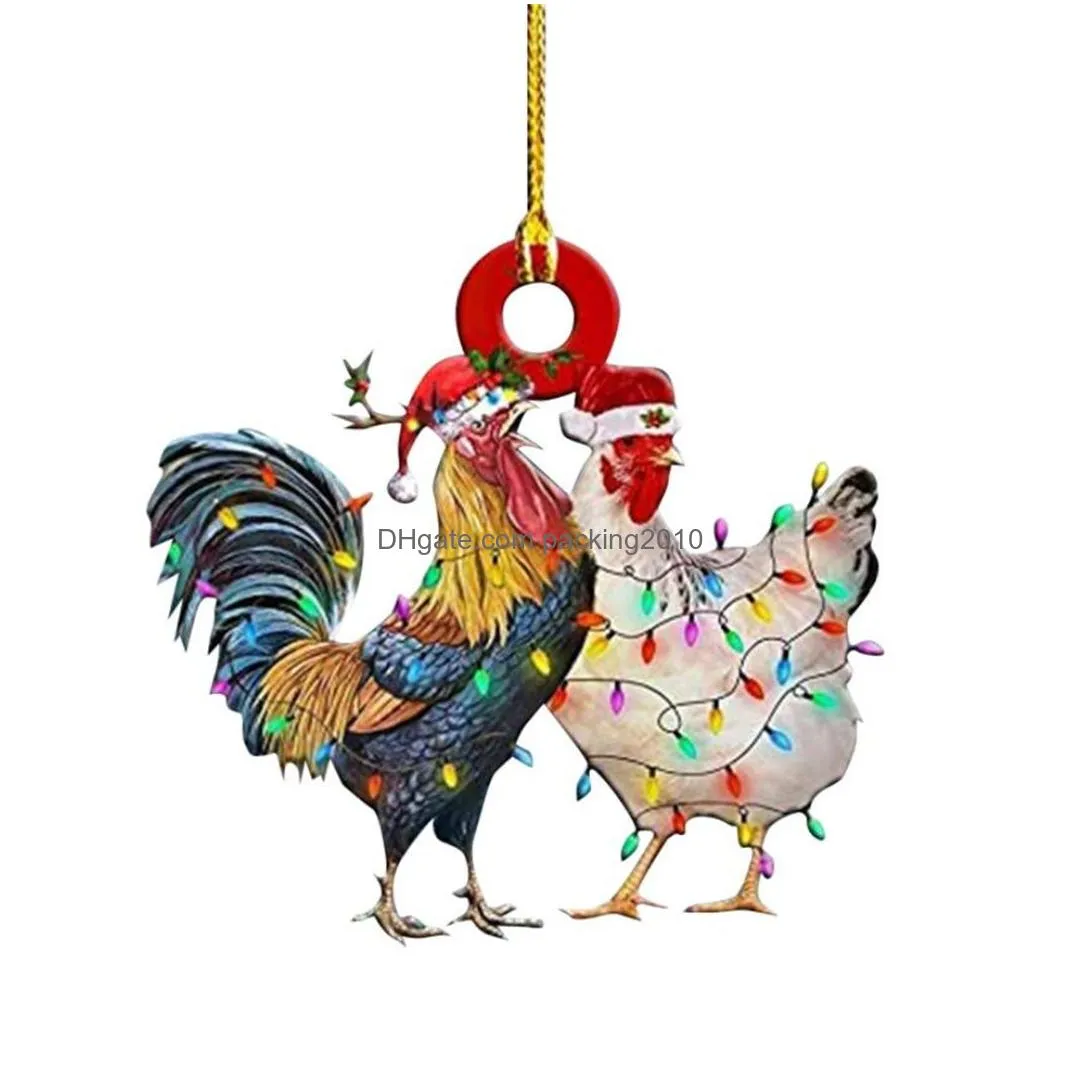 christmas scarf chicken holiday decoration xmas outdoor decorations wood tree ornament