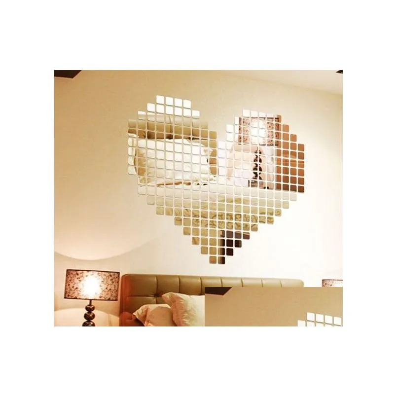 100pcs/lot 2x2cm silver 3d wall sticker mosaic mirror sofa living room decoration