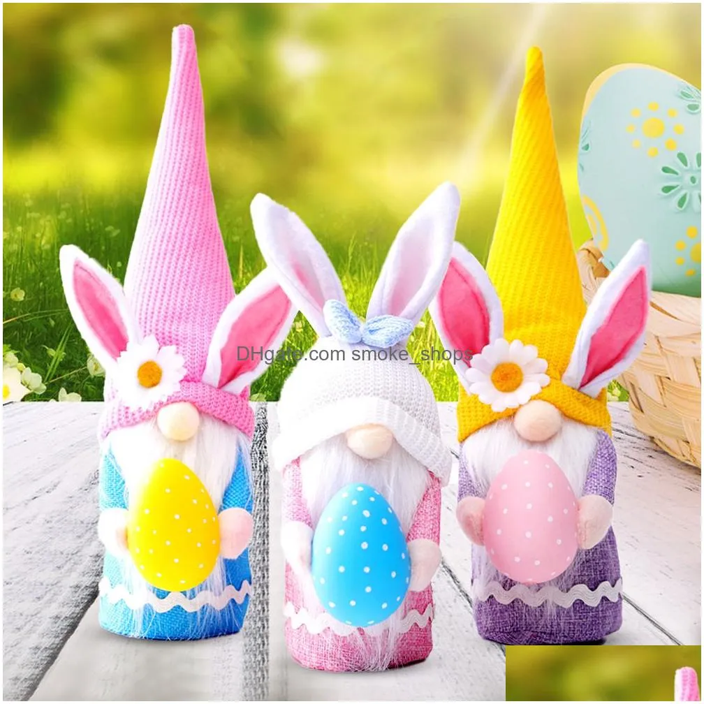 easter ornaments handmade faceless plush doll gnome bunny with easter egg home decor spring gifts for kids jk2102xb