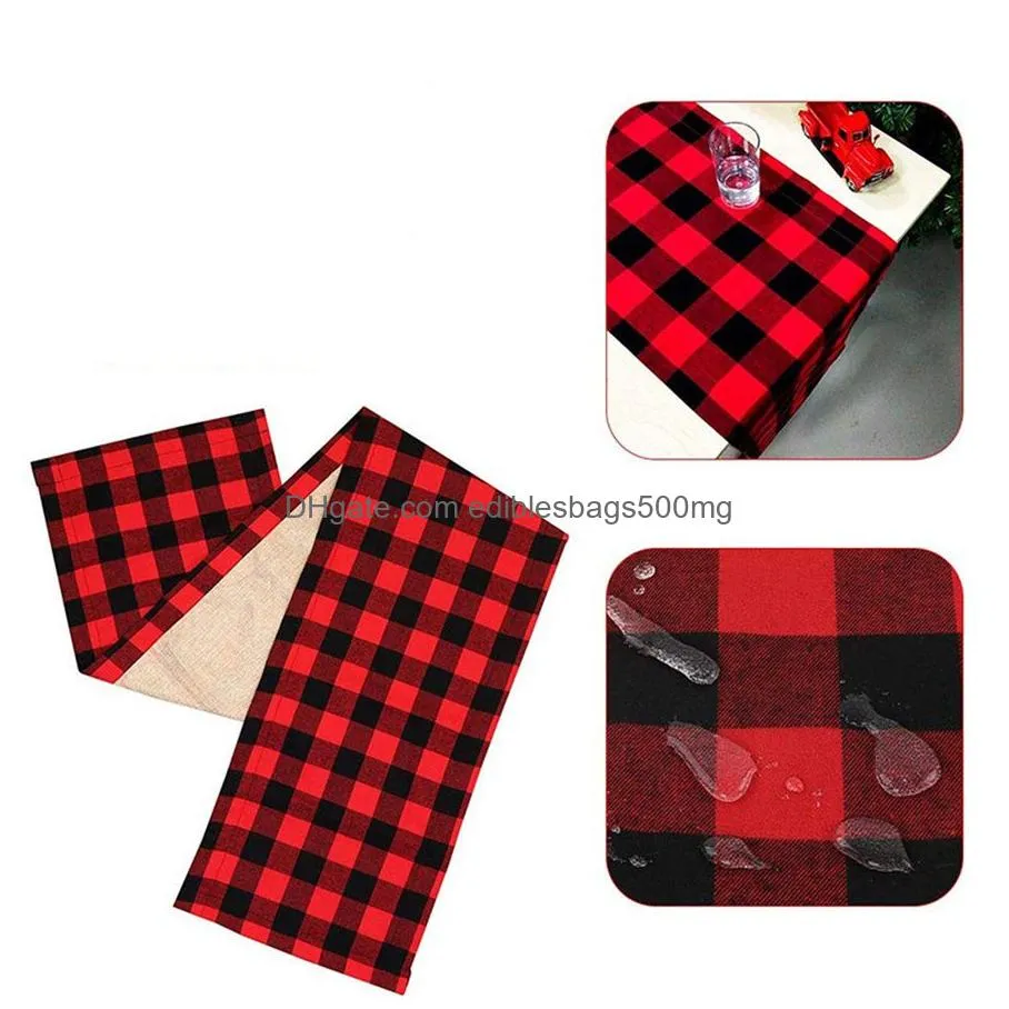 christmas table runner cotton  check plaid and burlap double sided table runner for holiday winter home decorations jk1910xb