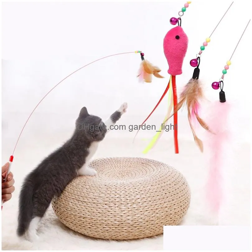 pet cat teaser toy wire dangler wand feather plush fish caterpillar interactive fun exerciser playing toy jk2012ph