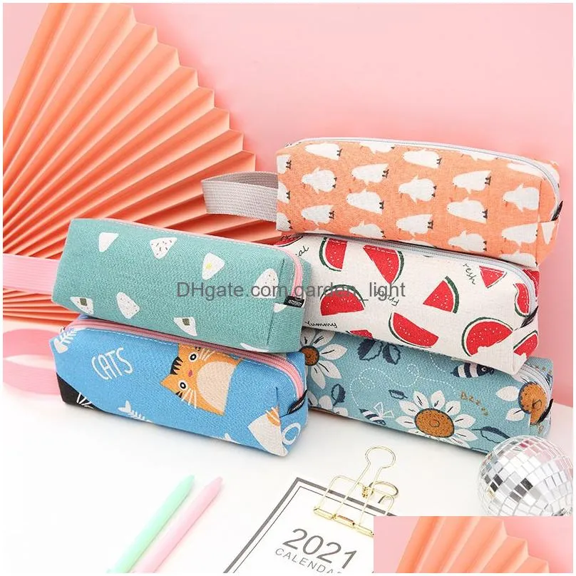 cute cartoon zipper pencil case bags pen holder makeup pouch organizer canvas stationery storage bag for kids no pencils xbjk2105