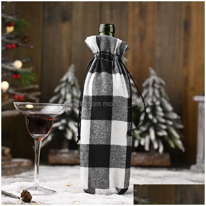  plaid wine bottle cover decorative wine bottle holder bags for rustic wedding dinner party ornament jk2010xb