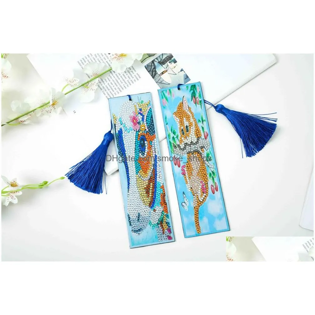diamond painting bookmark animal style 5d rhinestone beaded pu leather floral art gem bookmarks with tassel xb1