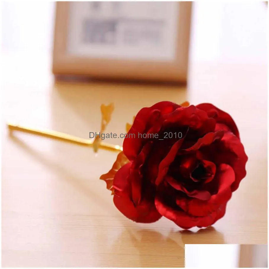 24k foil plated gold rose flowers valentines day gift lasts forever love wedding decor lover lighting rosewedding decorative flower