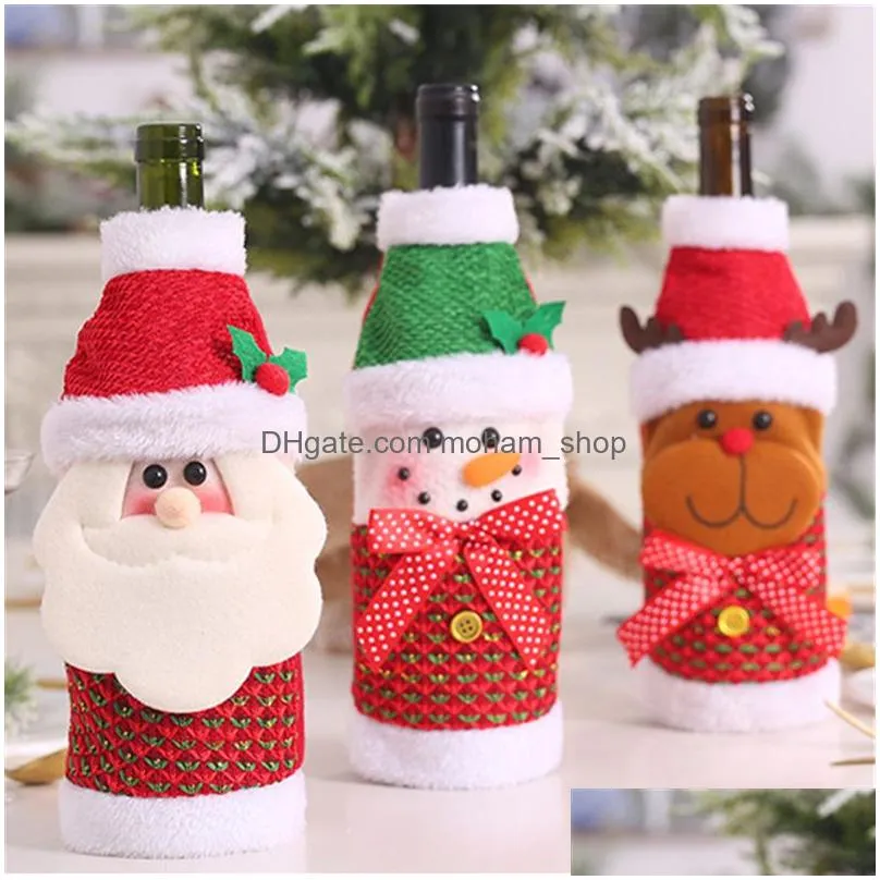 christmas wine bottle cover champagne sweater santa reindeer snowman xmas party decorations table ornaments xbjk2109