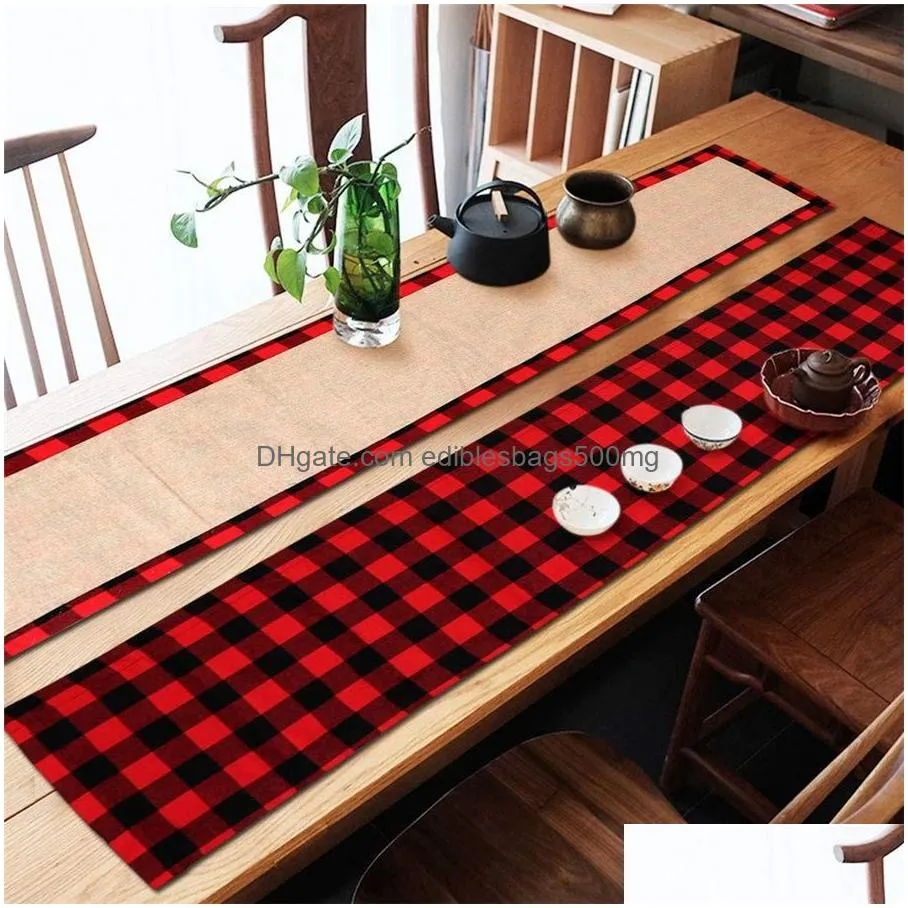 christmas table runner cotton  check plaid and burlap double sided table runner for holiday winter home decorations jk1910xb