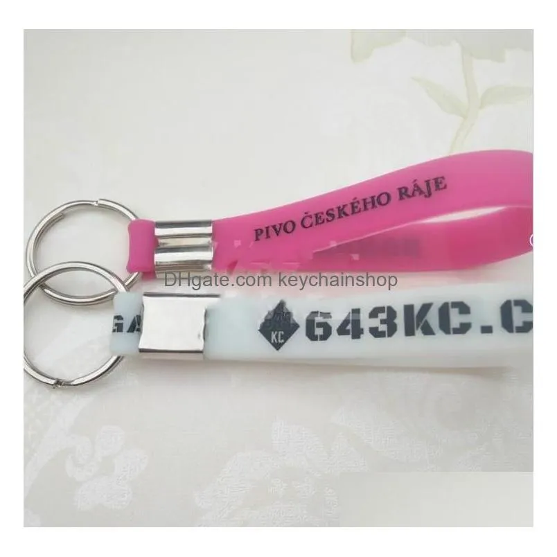 200 colors silicone bracelet keychain customized logo and color silicones car key chain pendant jewelry bracelets
