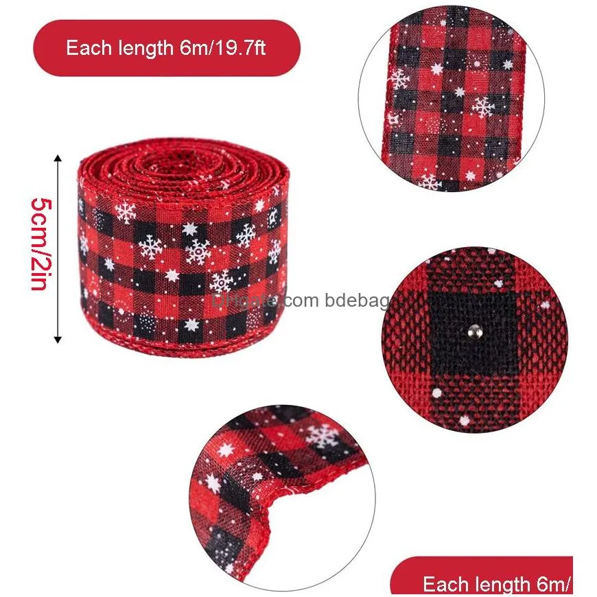christmas wired ribbons red black  plaid snowflake for xmas diy wrapping wedding floral bow craft xbjk2111