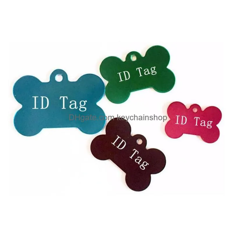 10 colors 38mm dog tag bone pet identity card keychains aluminum alloy pets supplies tags