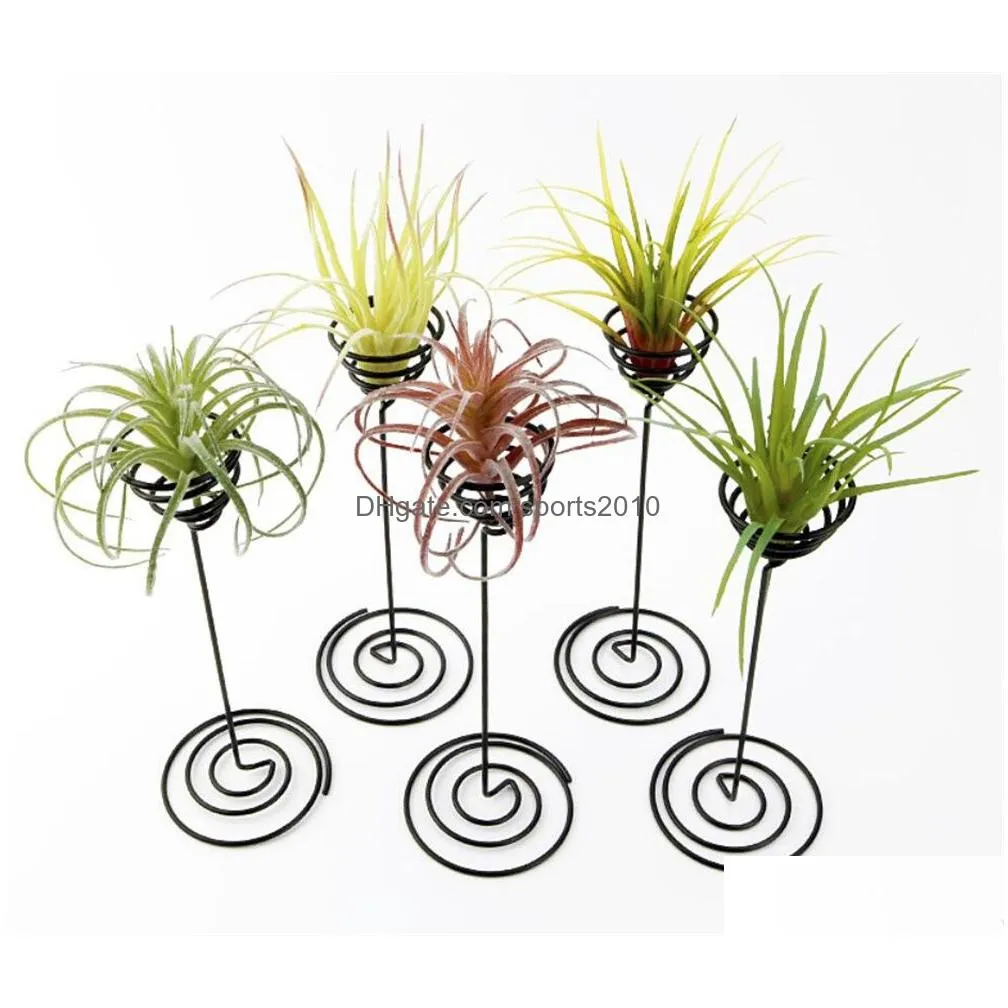 garden decorations air plant stand holder black iron spiral flower airplant container tillandsia xb1