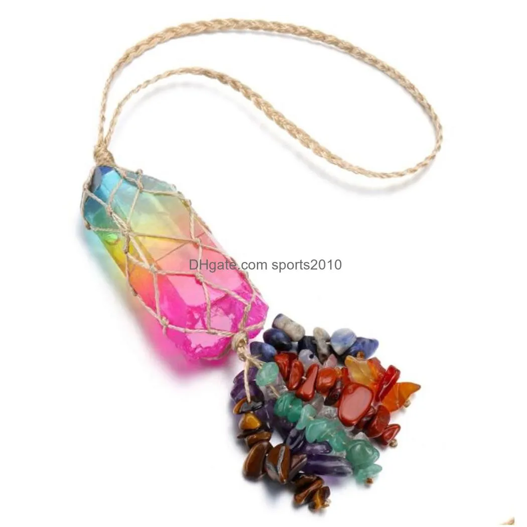 christmas decor quartz hanging ornament 7 chakra healing crystal gemstones tassels for car rear view mirror door wall window home