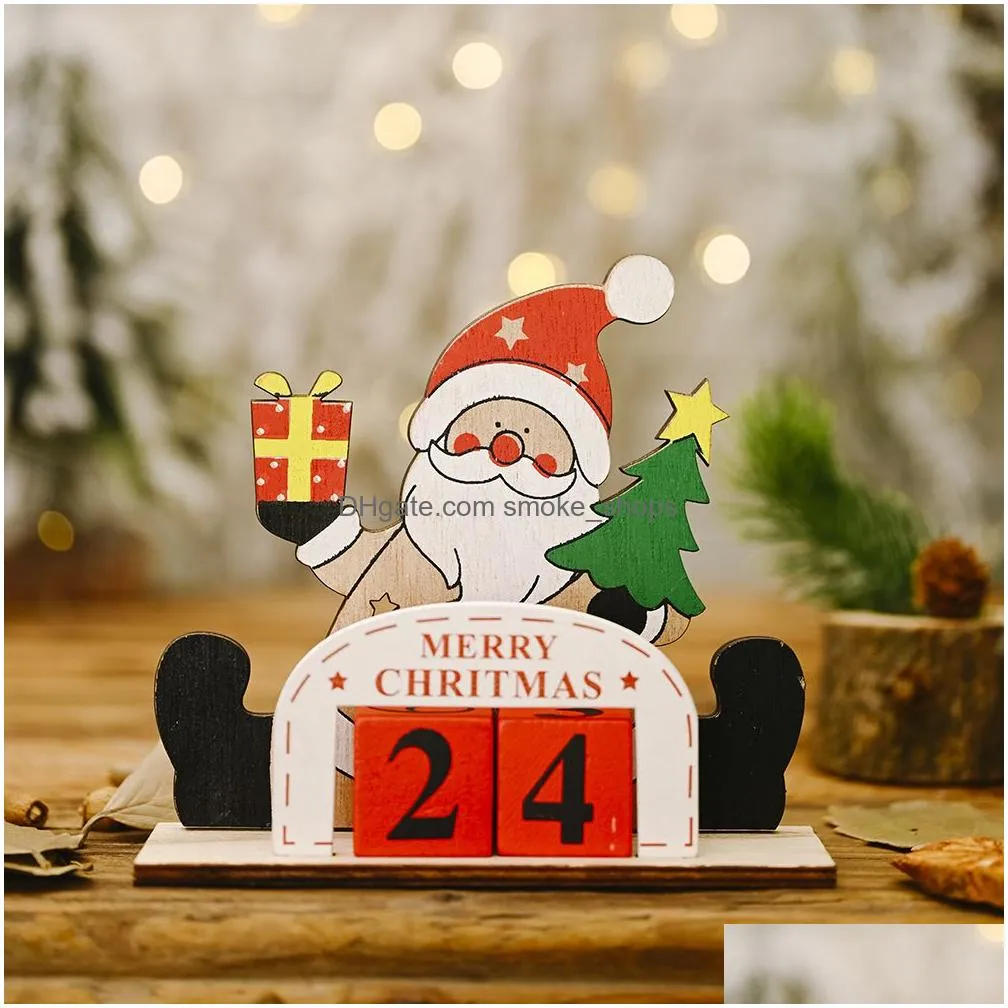 christmas advent countdown calendar desktop ornament wooden blocks santa snowman reindeer tabletop decoration kdjk2110