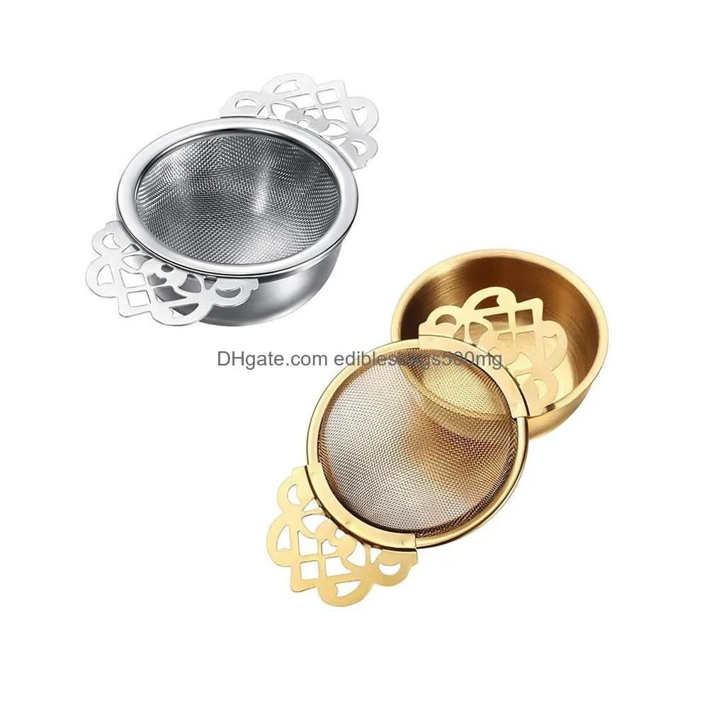 stainless steel tea strainer with drip bowl tools mesh spice infuser loose leaf tea filter double handles kdjk2203