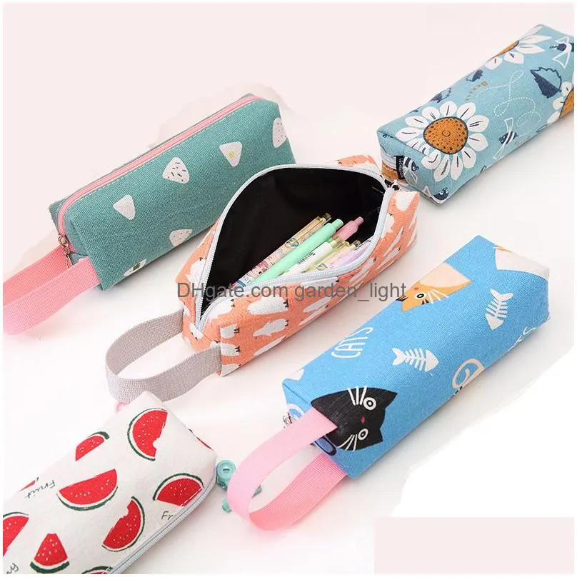 cute cartoon zipper pencil case bags pen holder makeup pouch organizer canvas stationery storage bag for kids no pencils xbjk2105