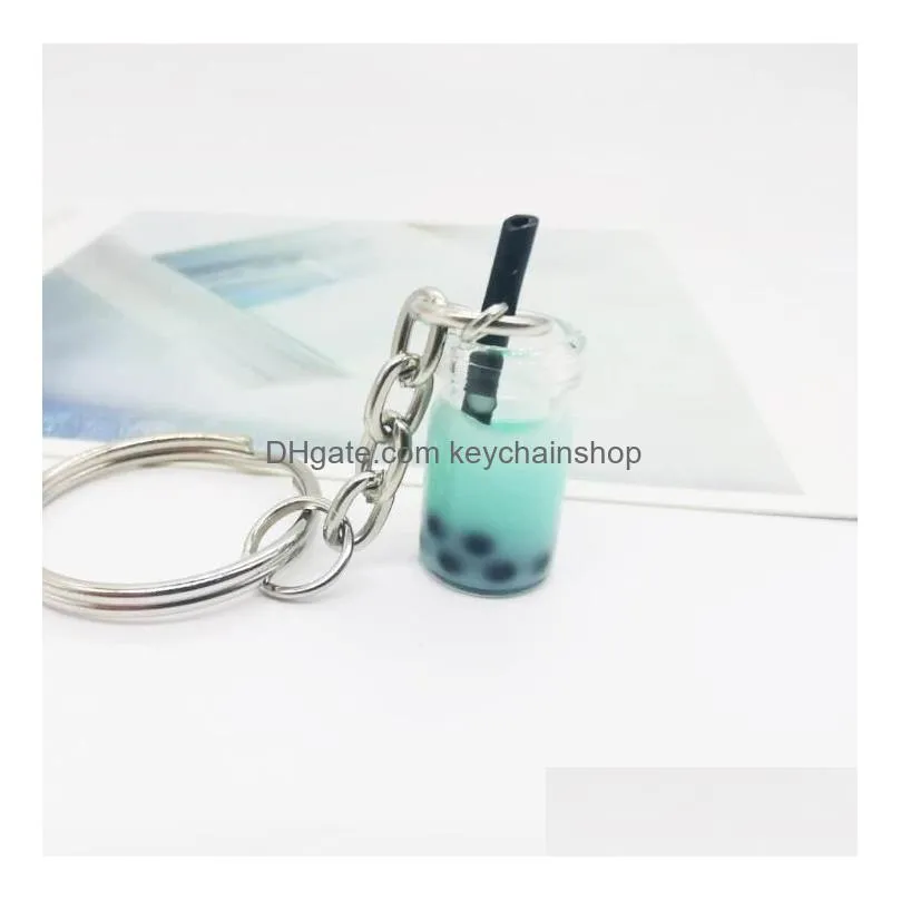 creative mini soft drink keychain milk tea beverage bubble keyring moving liquid oil drop decompression keyfob jewelry gift 7 colors