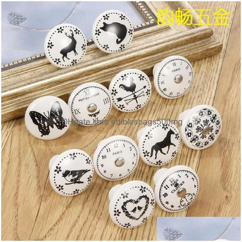  home black white printed decorative round ceramic knob cabinet hardware modern wardrobe furniture door handle drawer pulls