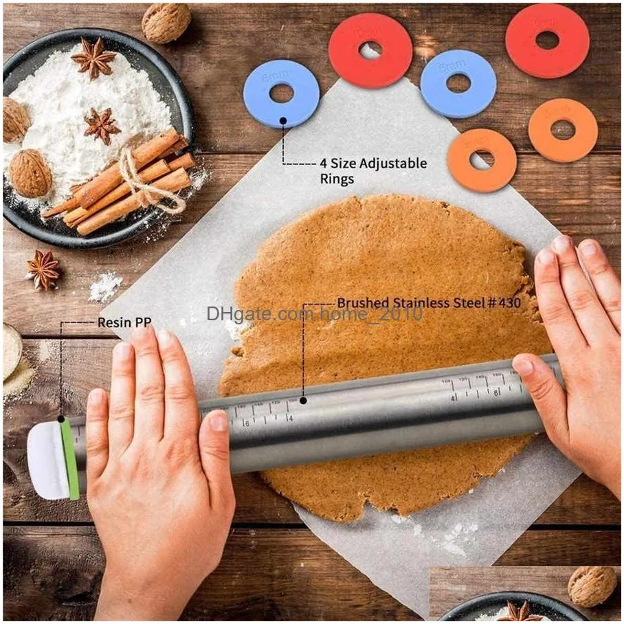 adjustable rolling pin dough mat roller stainless steel fondant paste cake tool 4 removable ring for pizza