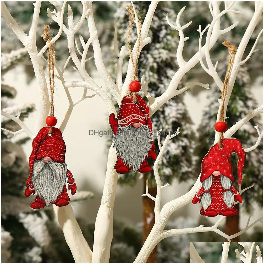 9pcs/set wooden christmas gnome ornaments xmas tree hanging pendants home party decor supplies festival gift xbjk2111