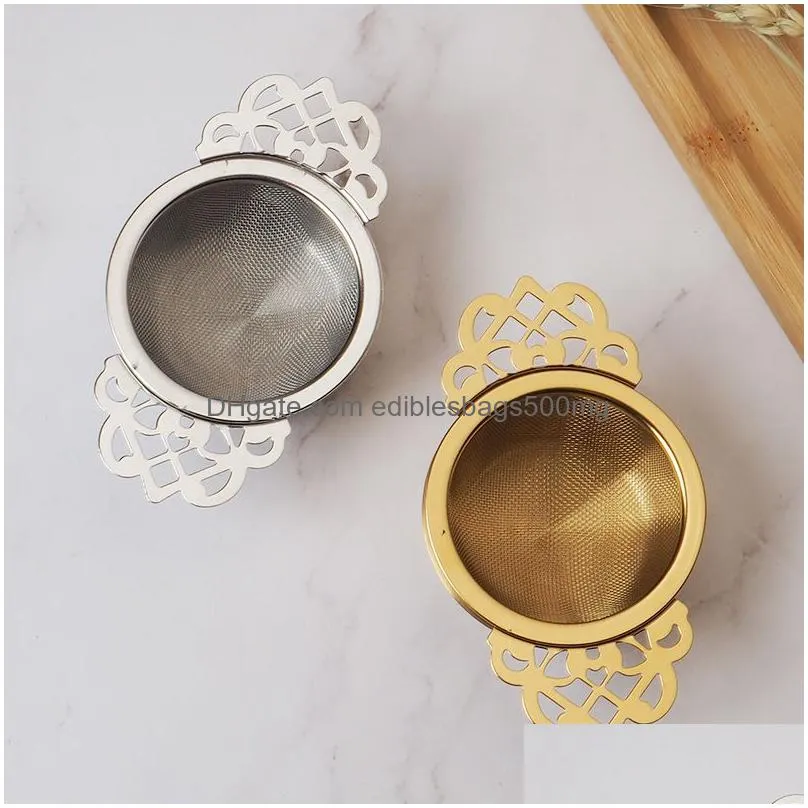 stainless steel tea strainer with drip bowl tools mesh spice infuser loose leaf tea filter double handles kdjk2203