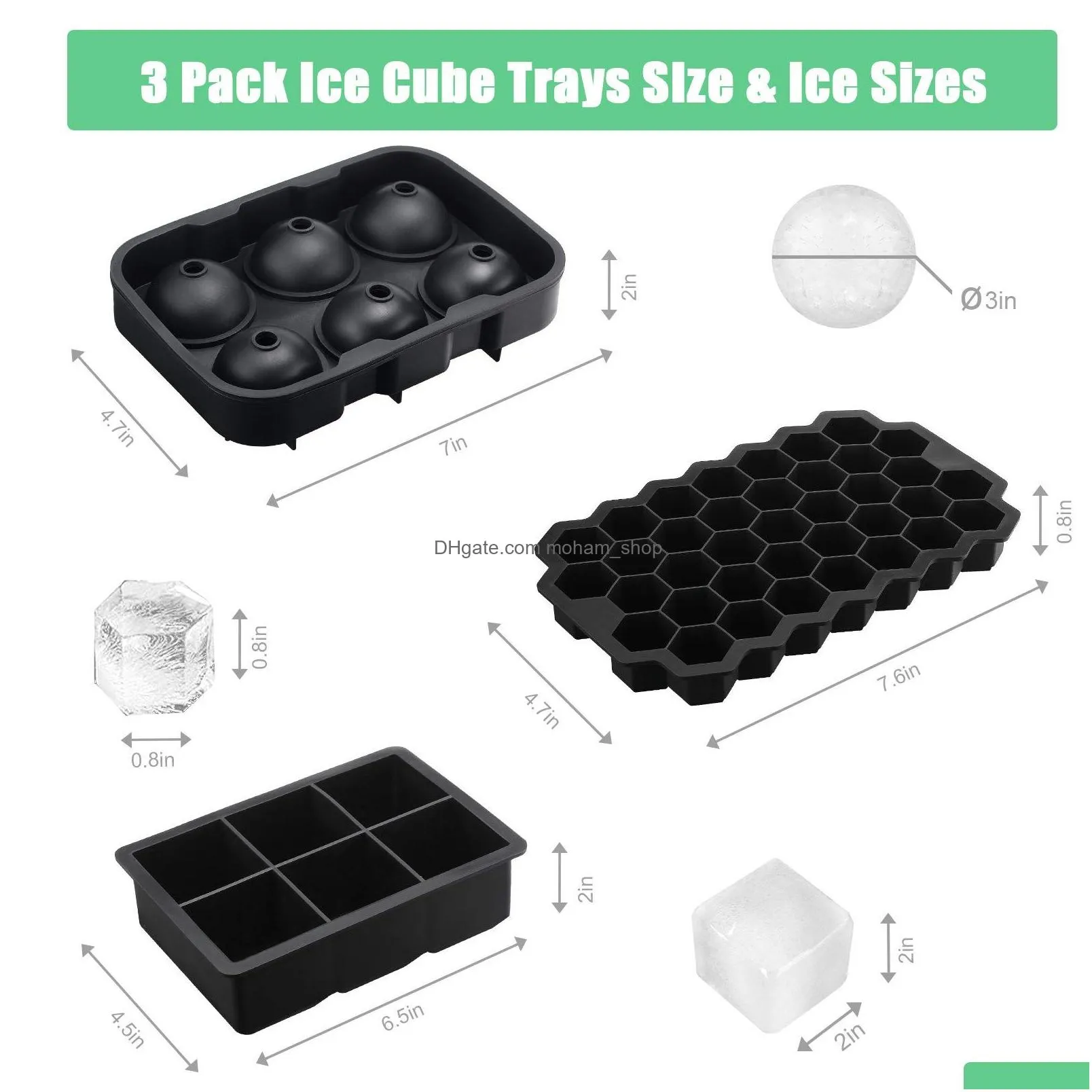set of 3 silicone ice cube trays with lids cream tools large size mold for whiskey cocktails icecream reusable bpa xbjk2107