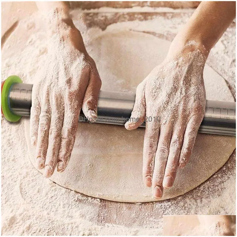 adjustable rolling pin dough mat roller stainless steel fondant paste cake tool 4 removable ring for pizza