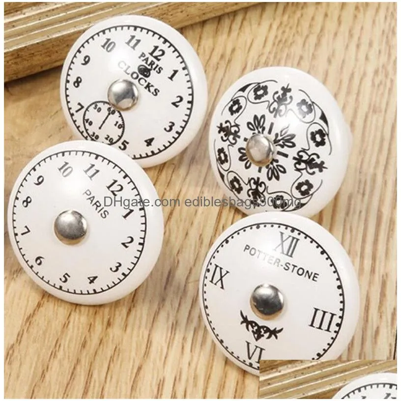  home black white printed decorative round ceramic knob cabinet hardware modern wardrobe furniture door handle drawer pulls