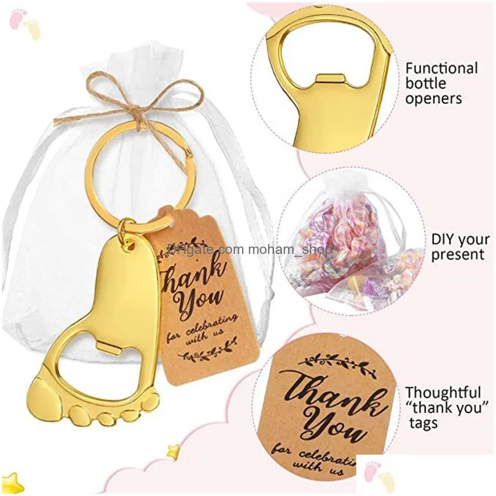 footprint keychain bottle opener baby shower favors for guest supplies and decorations with organza bags tags and rope xb1