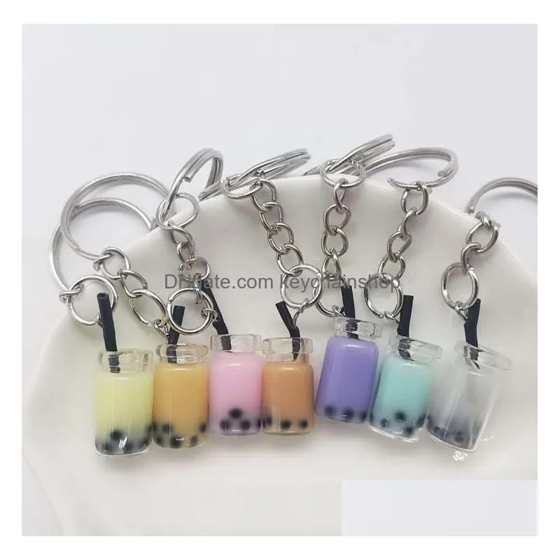 creative mini soft drink keychain milk tea beverage bubble keyring moving liquid oil drop decompression keyfob jewelry gift 7 colors